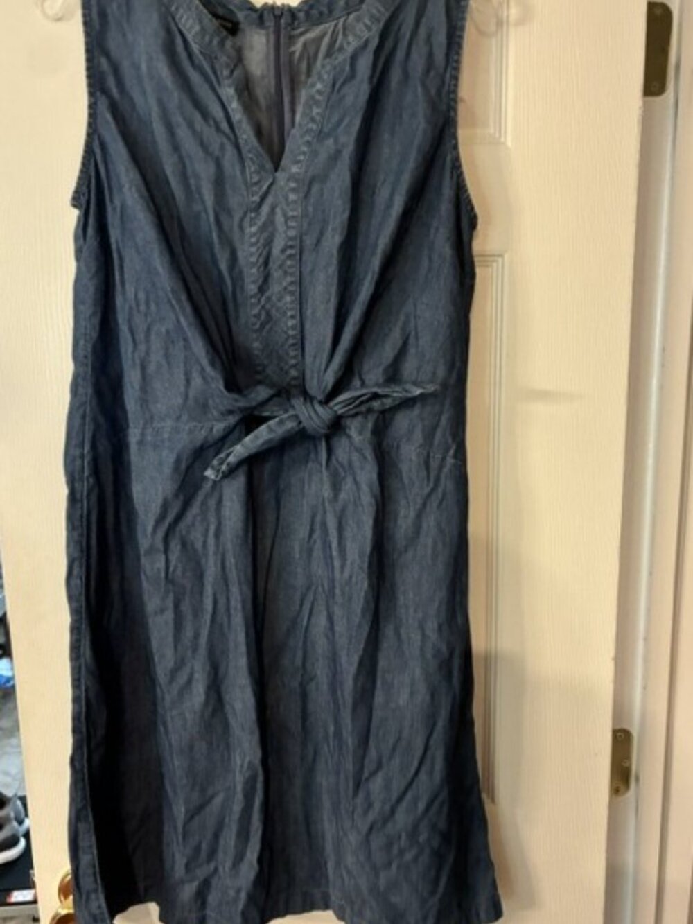 Talbots Women's 100% Cotton Blue Denim Tie Front Sleeveless Casual Dress Size 14